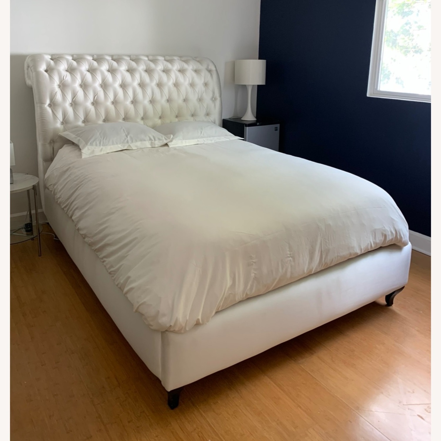 Z Gallerie Ella Bed in Custom White Sheen Fabric - image-8