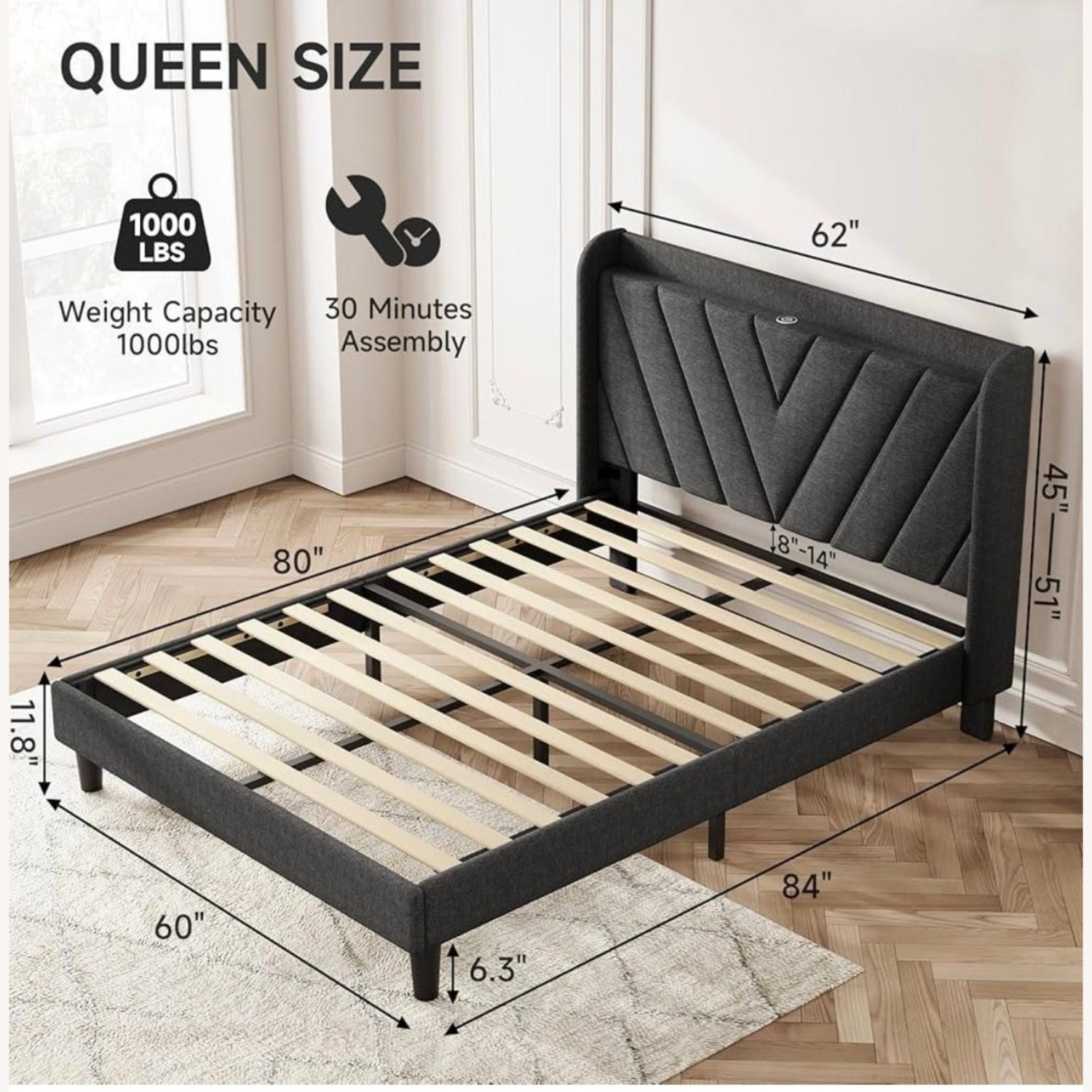 Amazon Queen Bed Frame Dark Gray - image-4