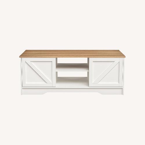 Used Amazon Vonluce Coffee Table with Sliding Barn Doors  for sale on AptDeco