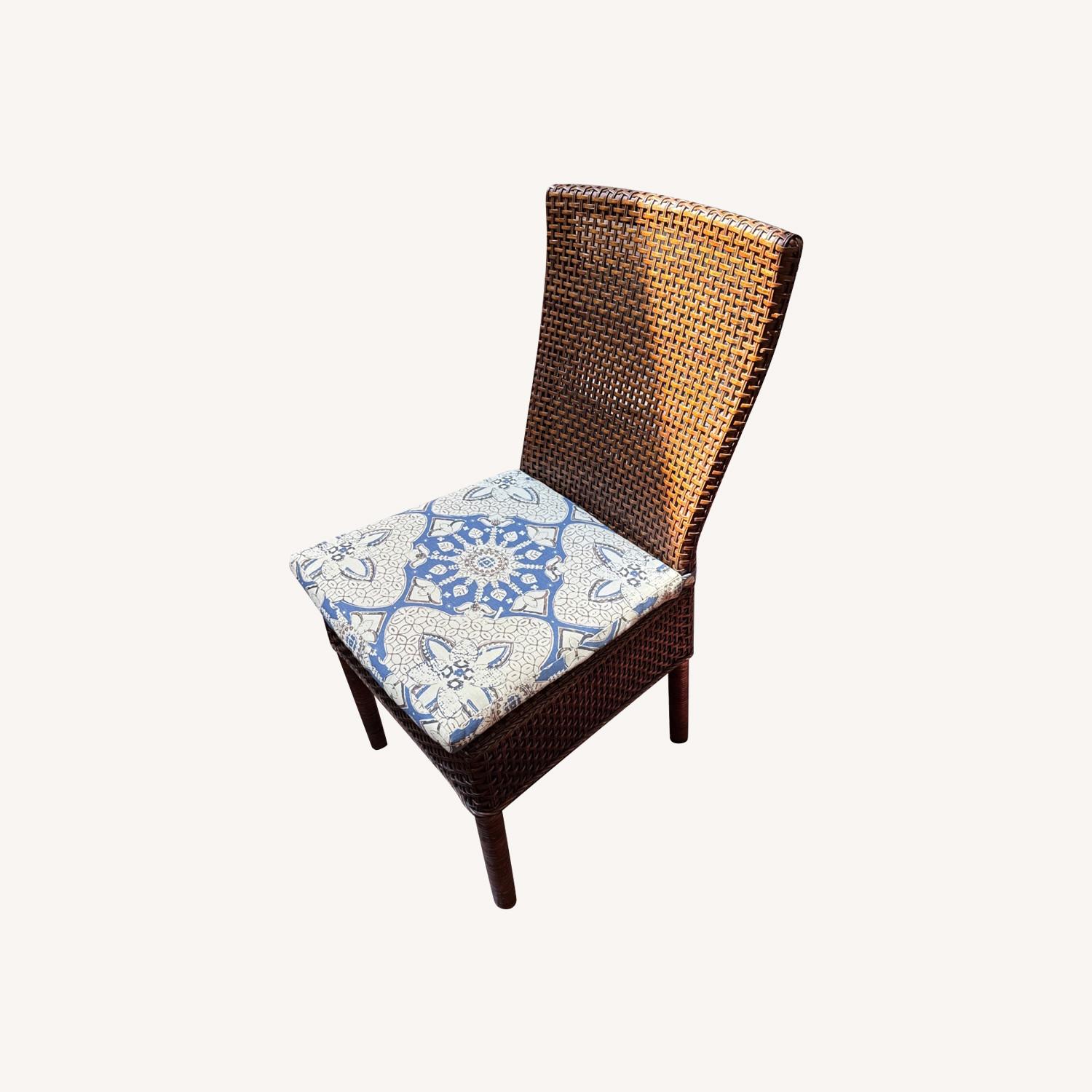 8 Handwoven Rattan Dining Chairs W Cushions - image-0