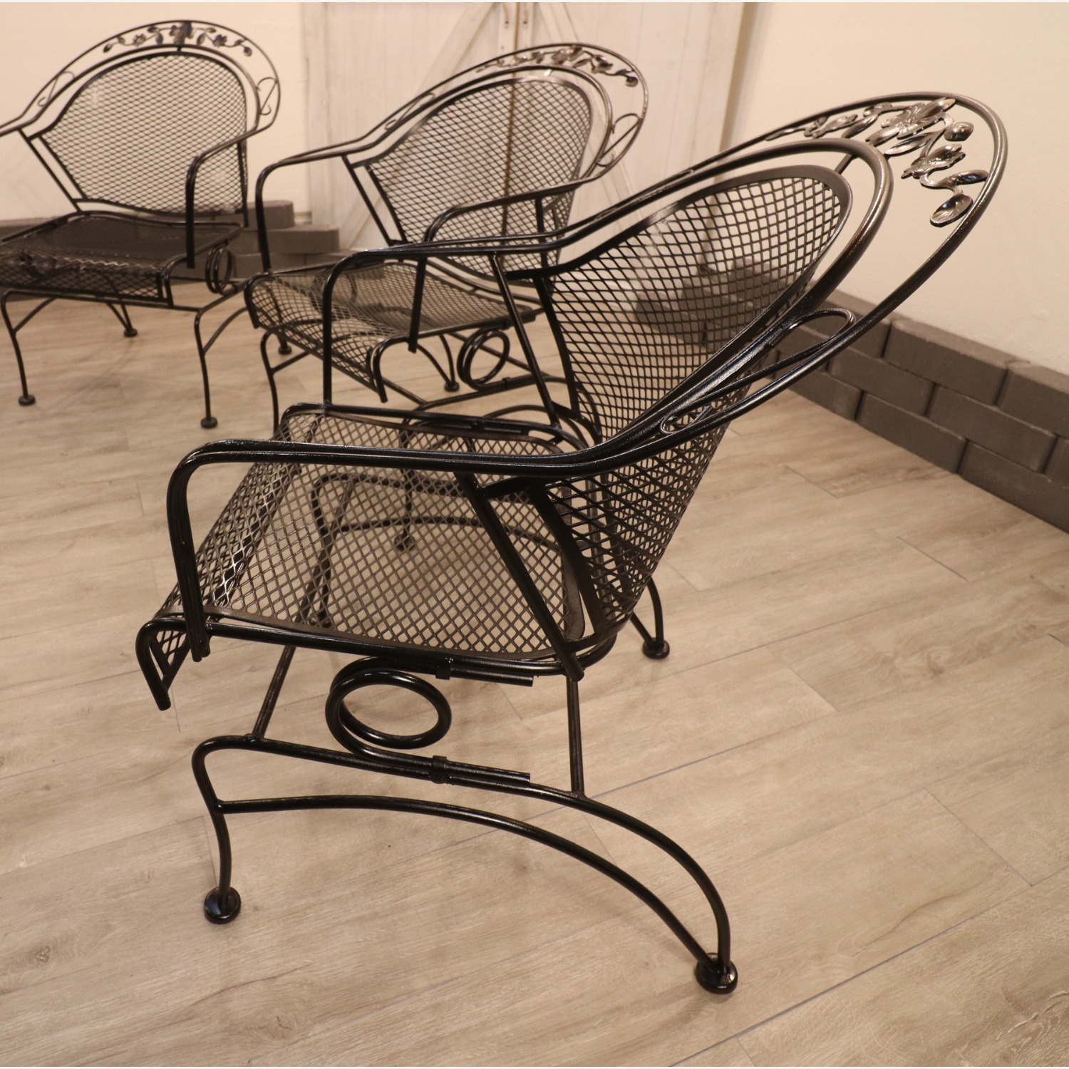 Woodard "Peony Flower" Wrought Iron Barrel Chairs - image-9