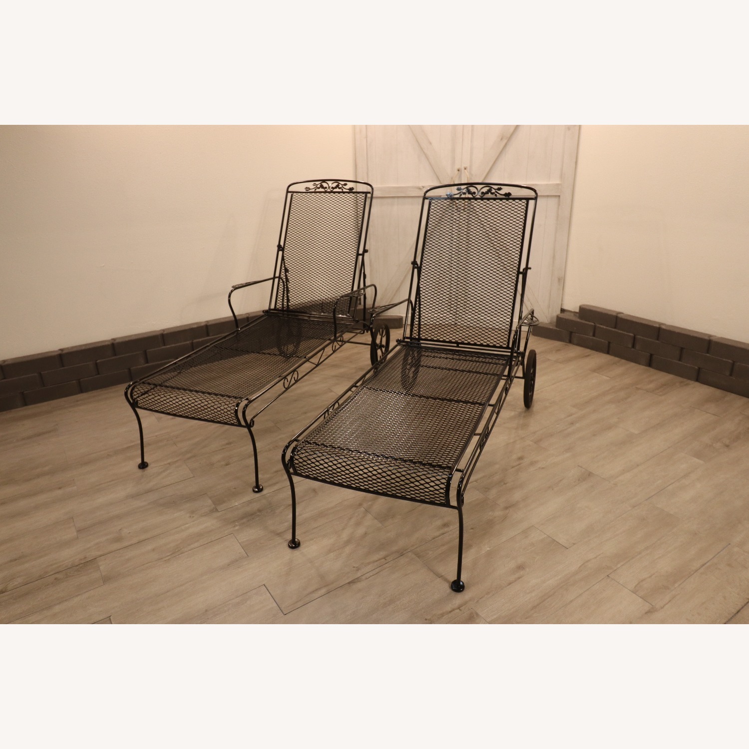 Acorn and Oak Leaf Wrought Iron Chaise Loungers - image-3