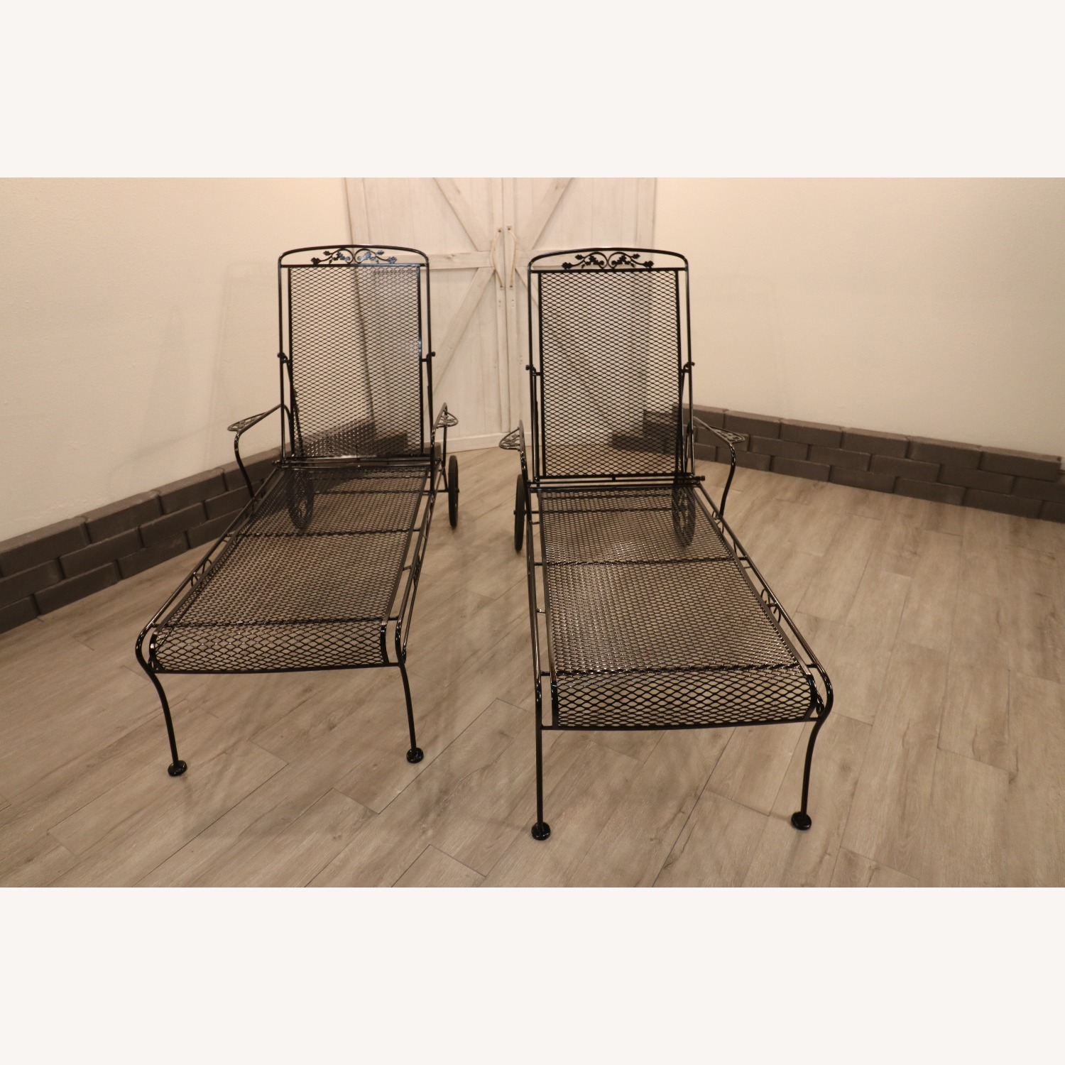 Acorn and Oak Leaf Wrought Iron Chaise Loungers - image-7