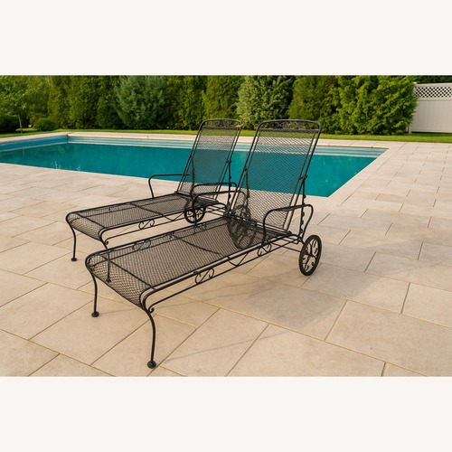Used Acorn and Oak Leaf Wrought Iron Chaise Loungers for sale on AptDeco