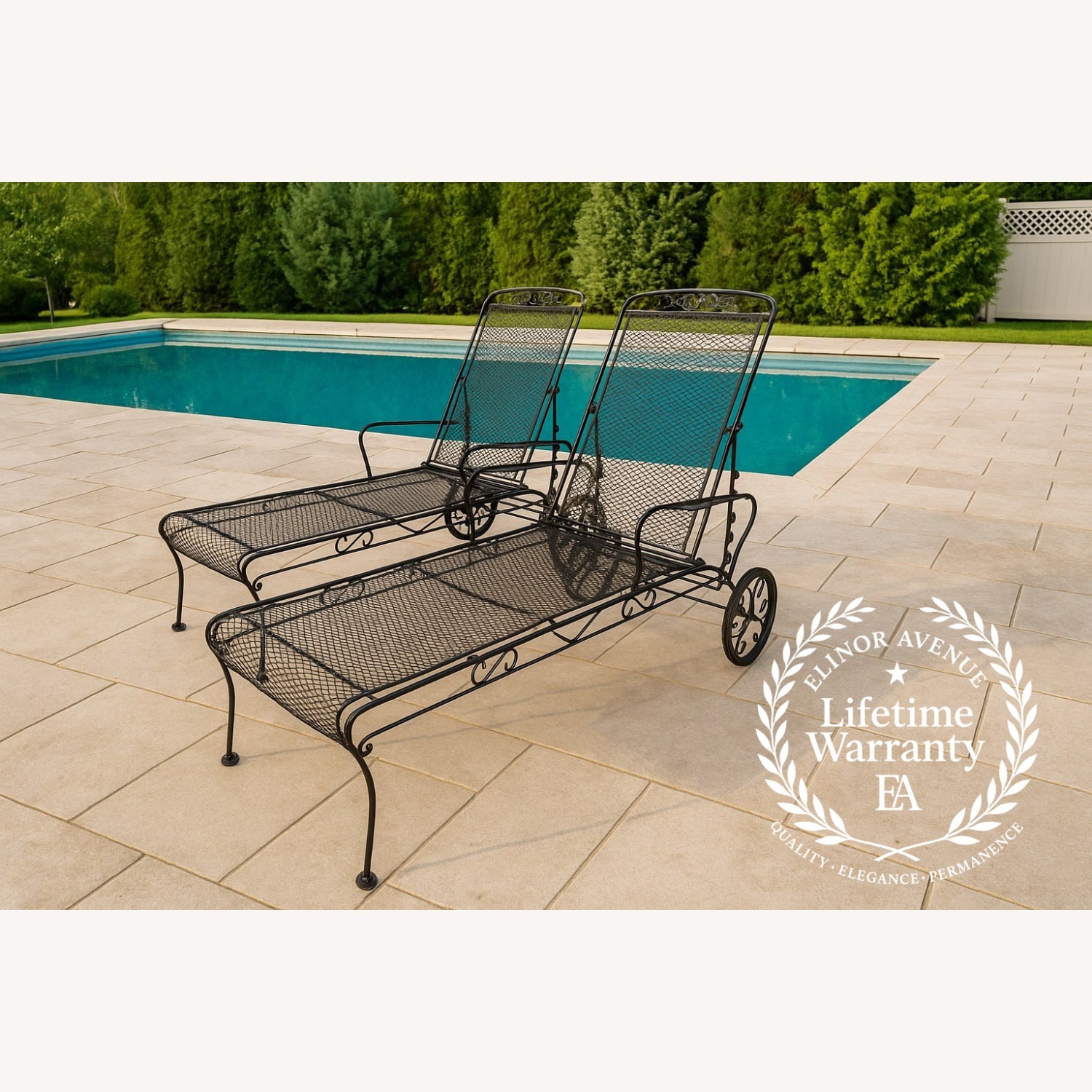 Acorn and Oak Leaf Wrought Iron Chaise Loungers - image-0