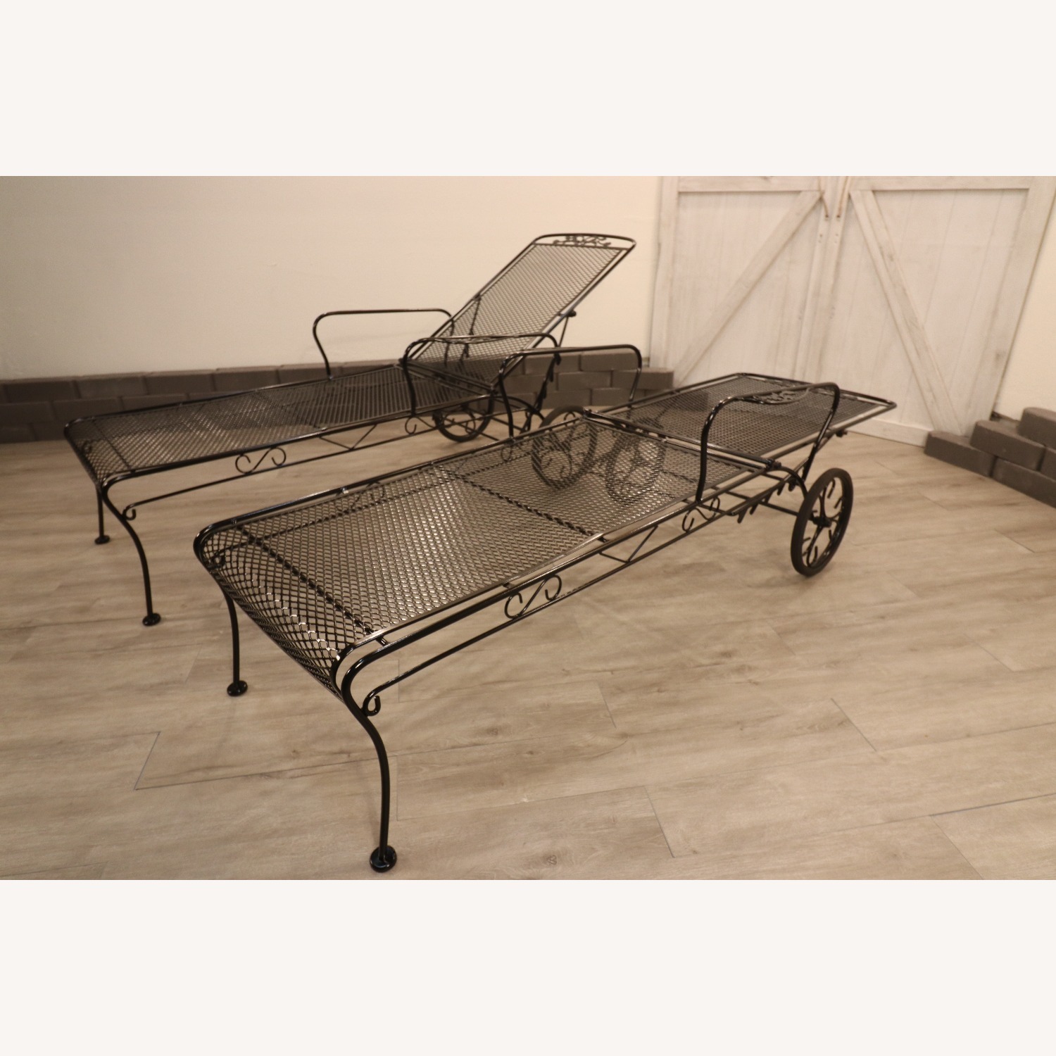 Acorn and Oak Leaf Wrought Iron Chaise Loungers - image-9