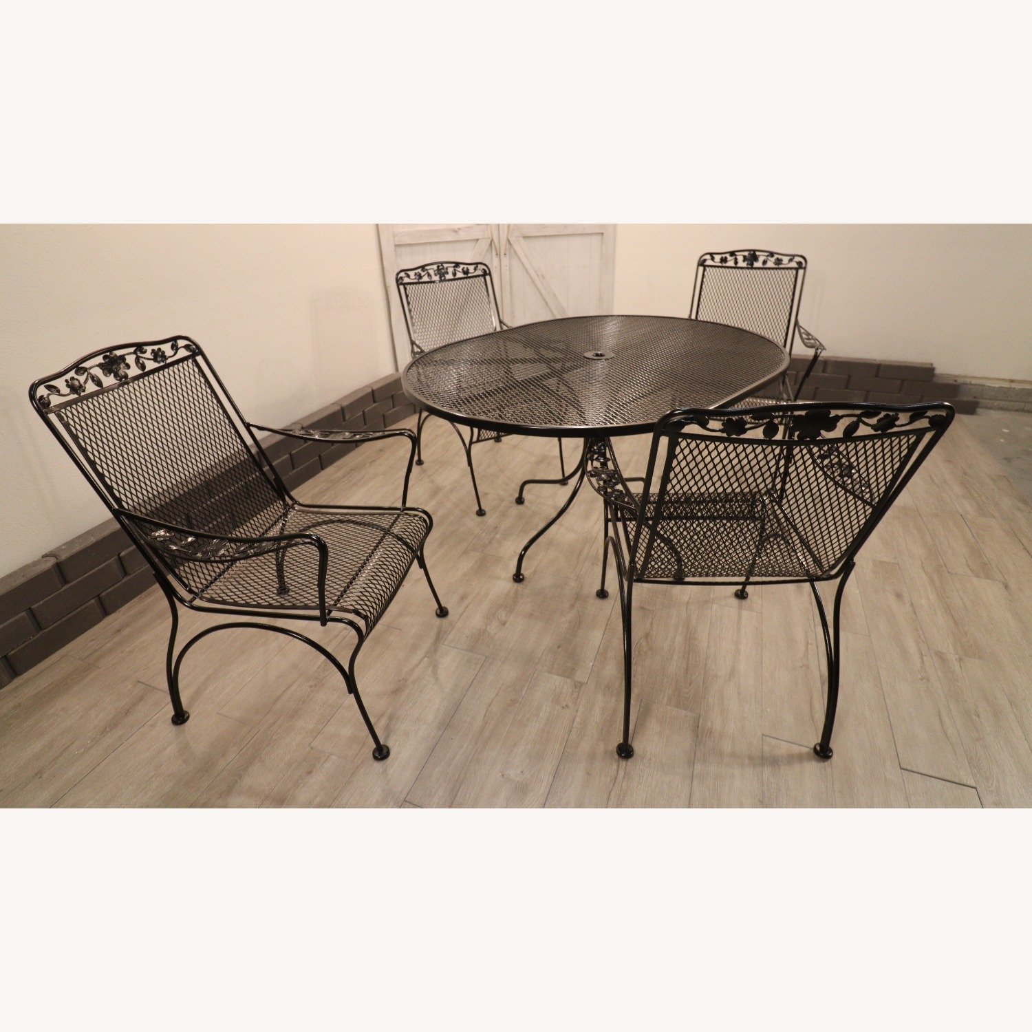 Vintage Flower and Leaf Wrought Iron Dining Set - image-9