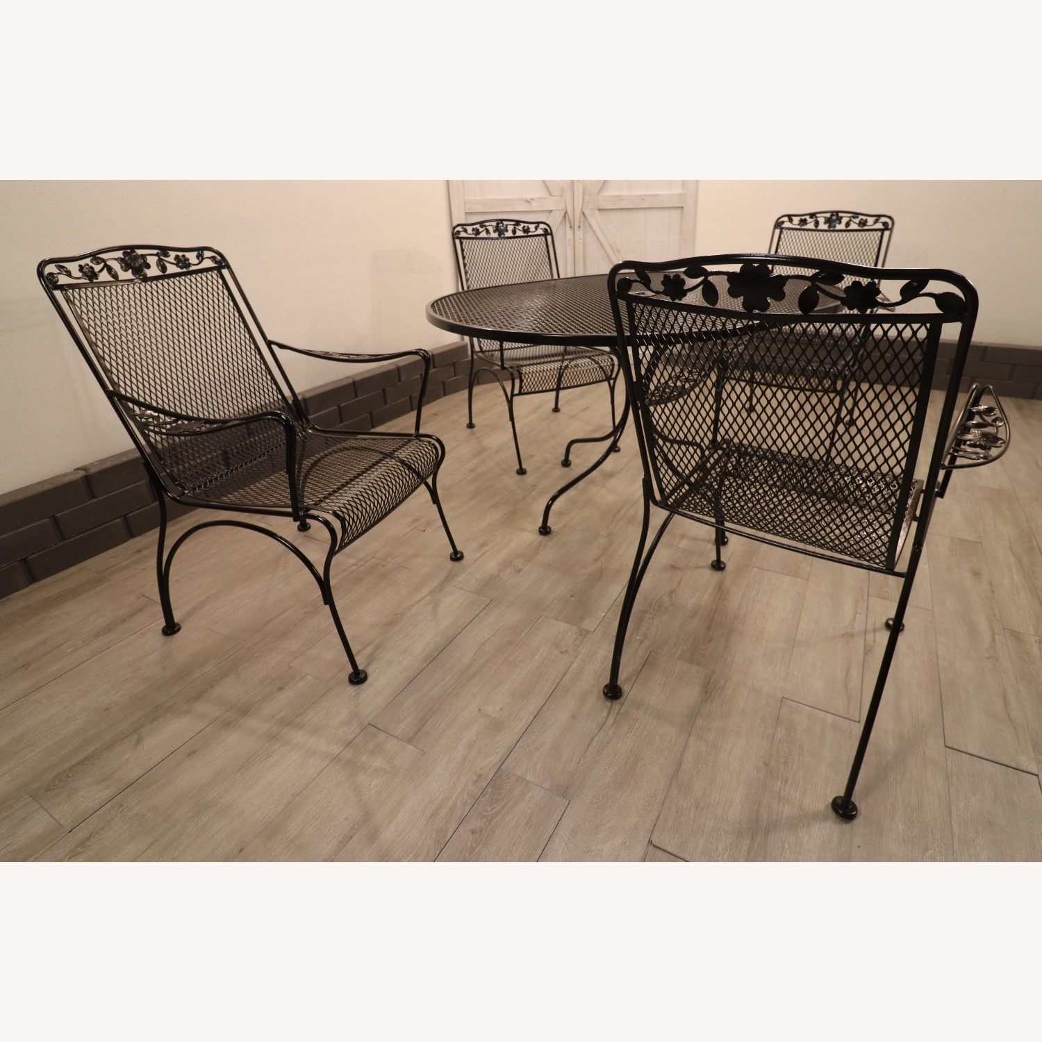 Vintage Flower and Leaf Wrought Iron Dining Set - image-3