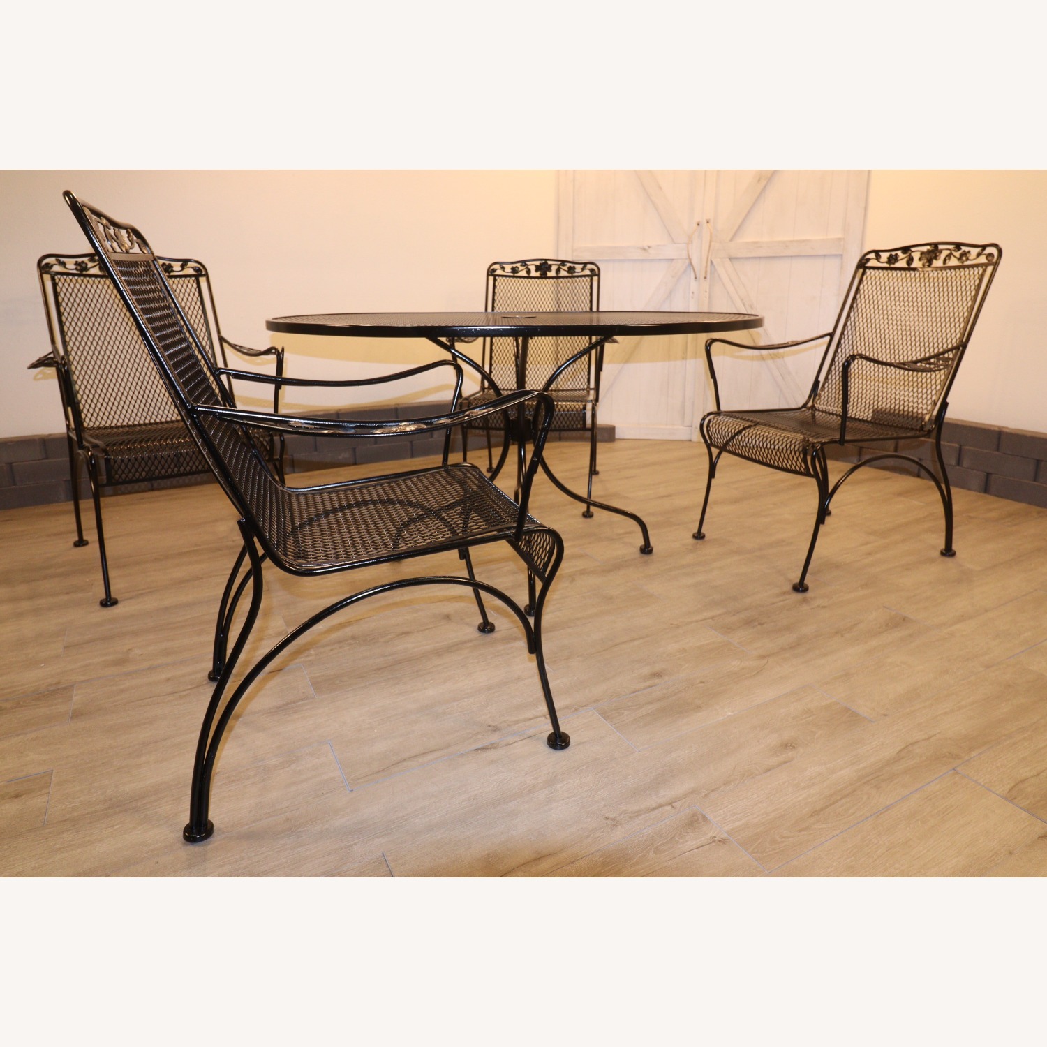 Vintage Flower and Leaf Wrought Iron Dining Set - image-6