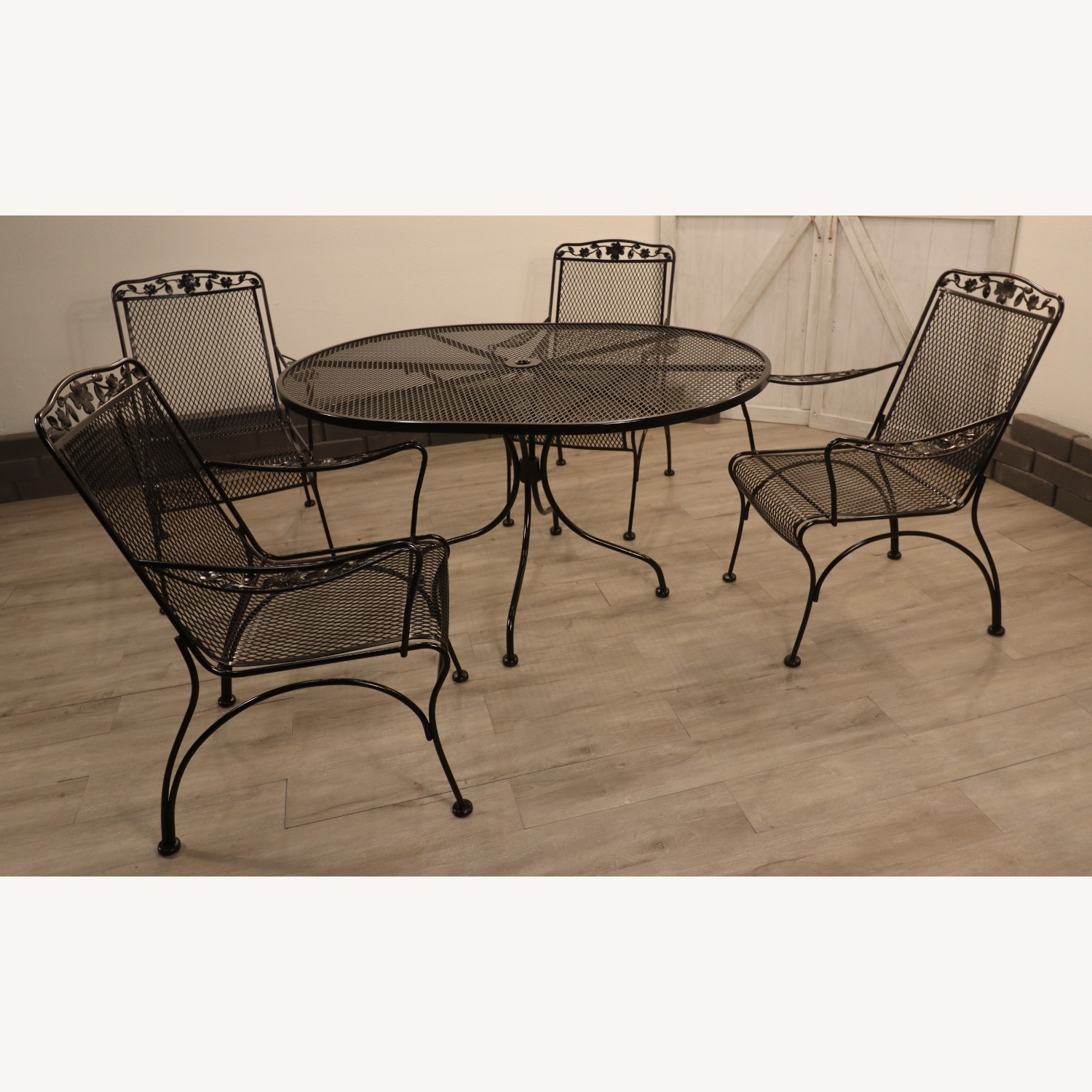 Vintage Flower and Leaf Wrought Iron Dining Set - image-1