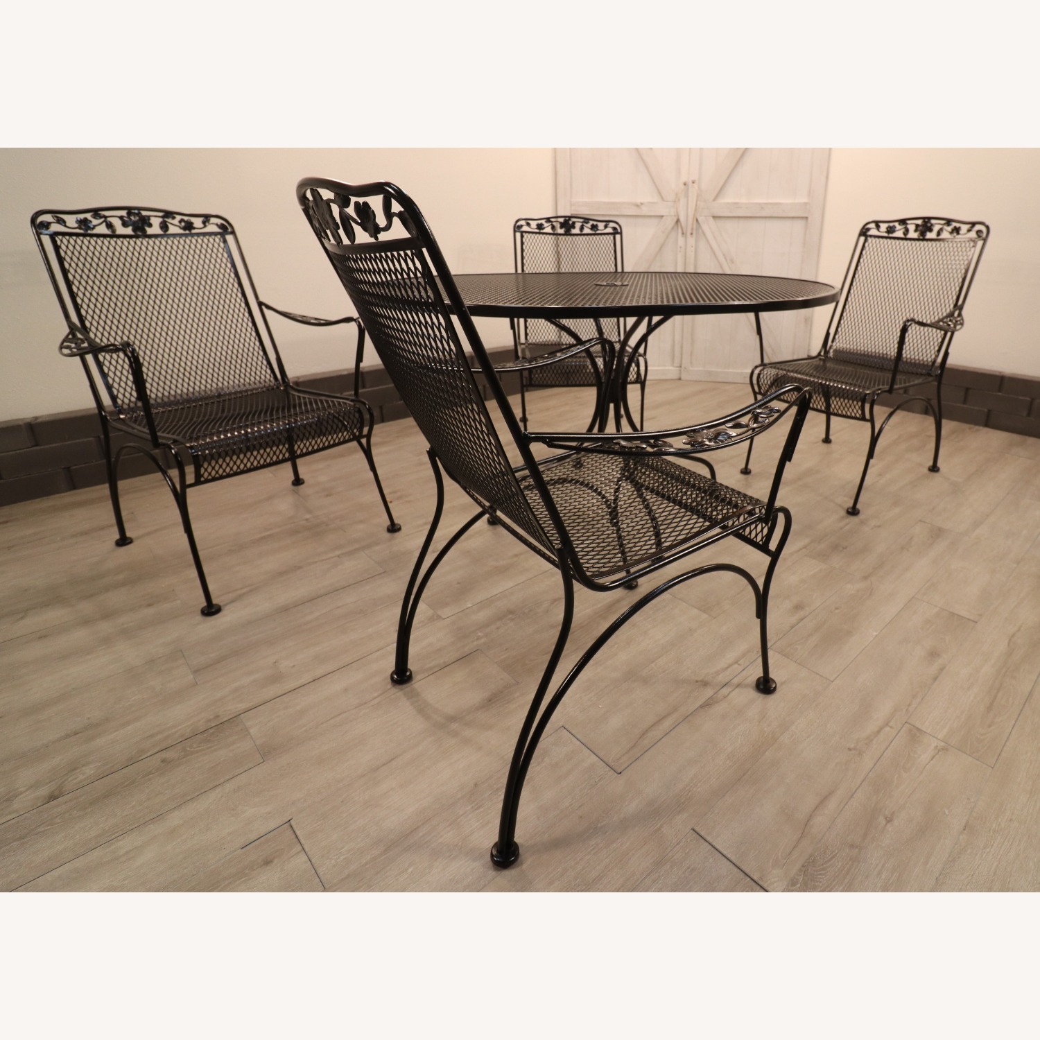 Vintage Flower and Leaf Wrought Iron Dining Set - image-2