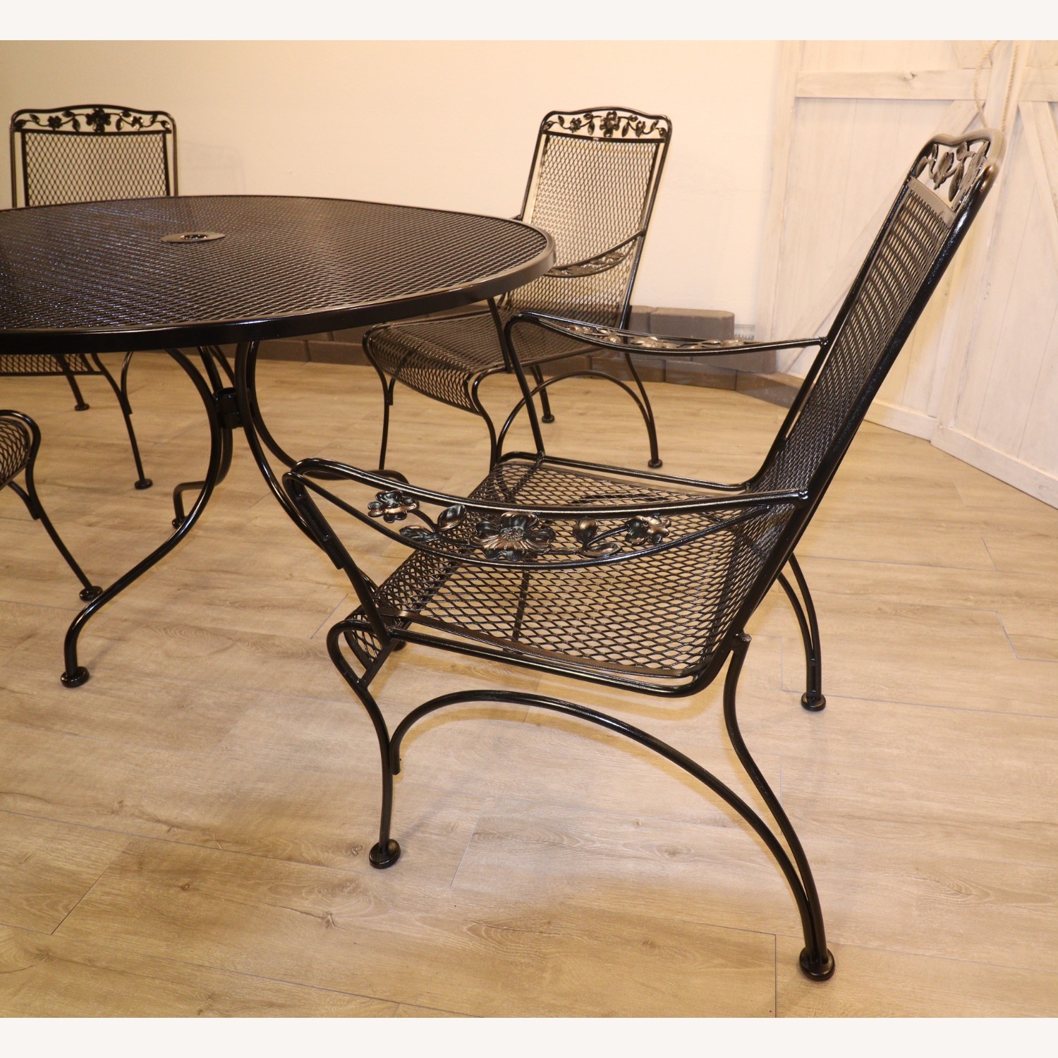 Vintage Flower and Leaf Wrought Iron Dining Set - image-7