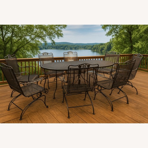 Used Wrought Iron Eight Chair Family Patio Set for sale on AptDeco
