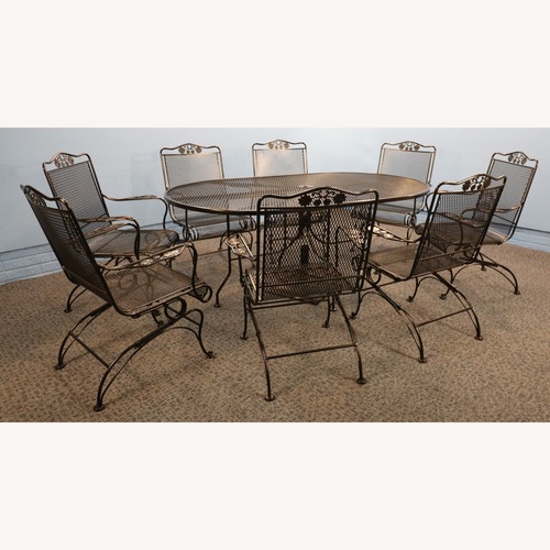 Used Wrought Iron Eight Chair Family Patio Set for sale on AptDeco
