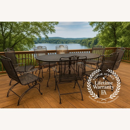 Used Wrought Iron Eight Chair Family Patio Set for sale on AptDeco