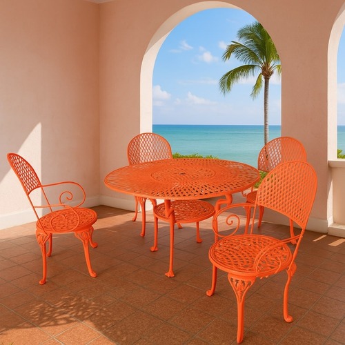Used 1950s Flamingo-Themed Wrought Iron Patio Set for sale on AptDeco