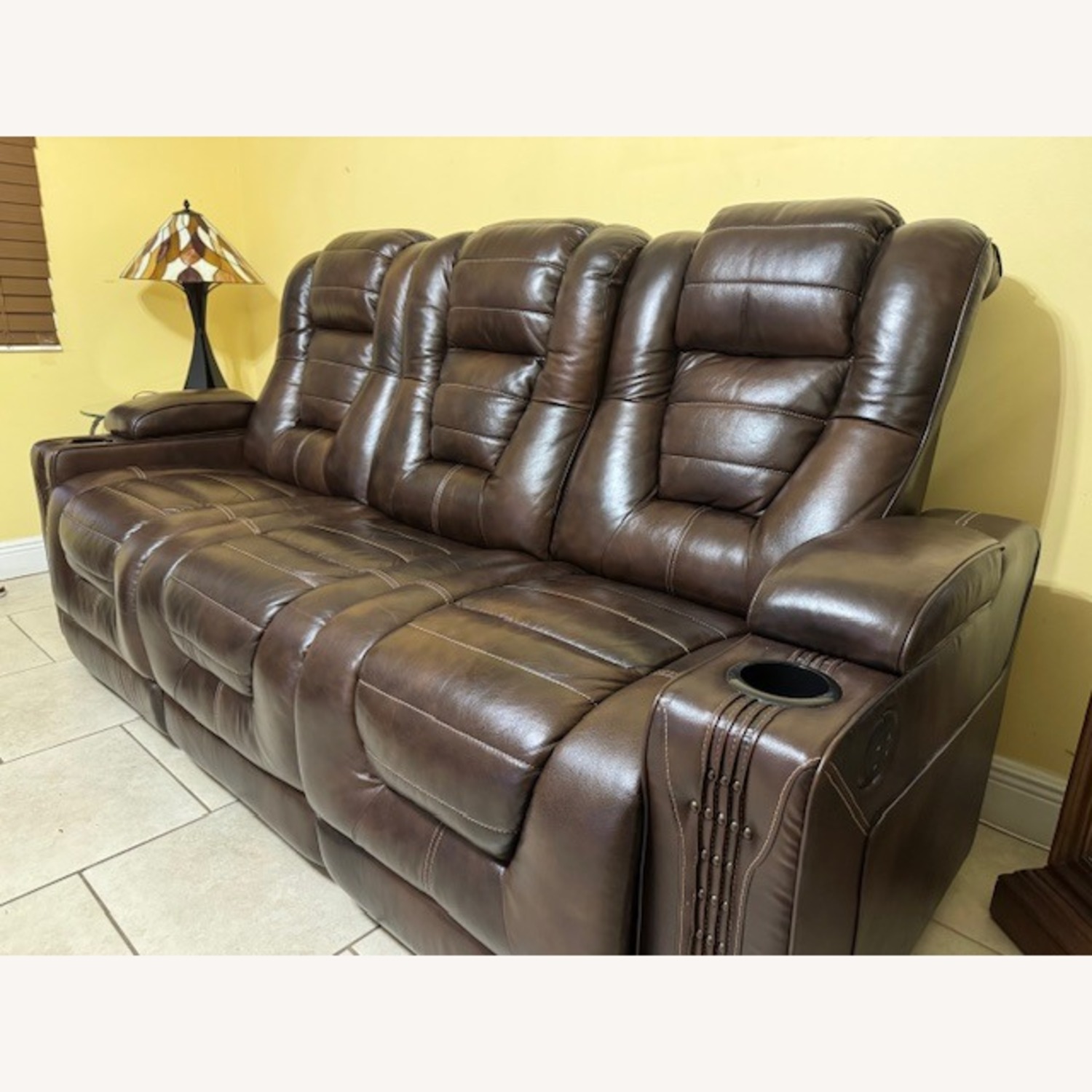 Renegade Brown Leather Dual Power Sofa - image-3