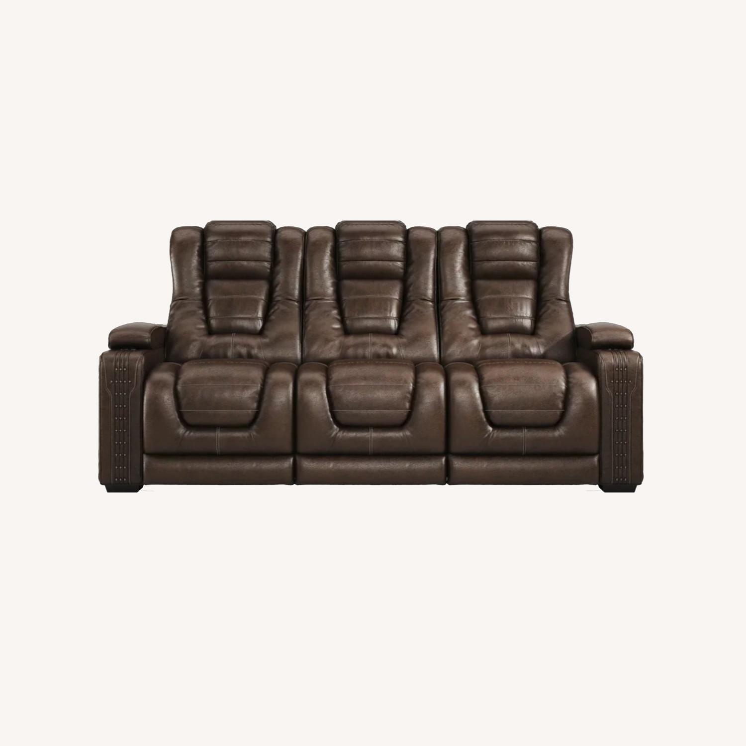 Renegade Brown Leather Dual Power Sofa - image-0