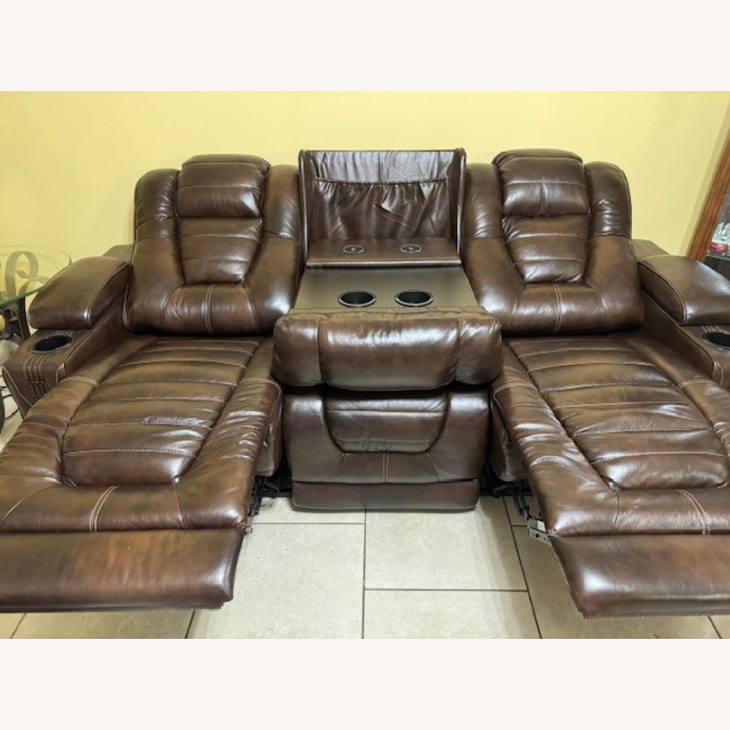Renegade Brown Leather Dual Power Sofa - image-5