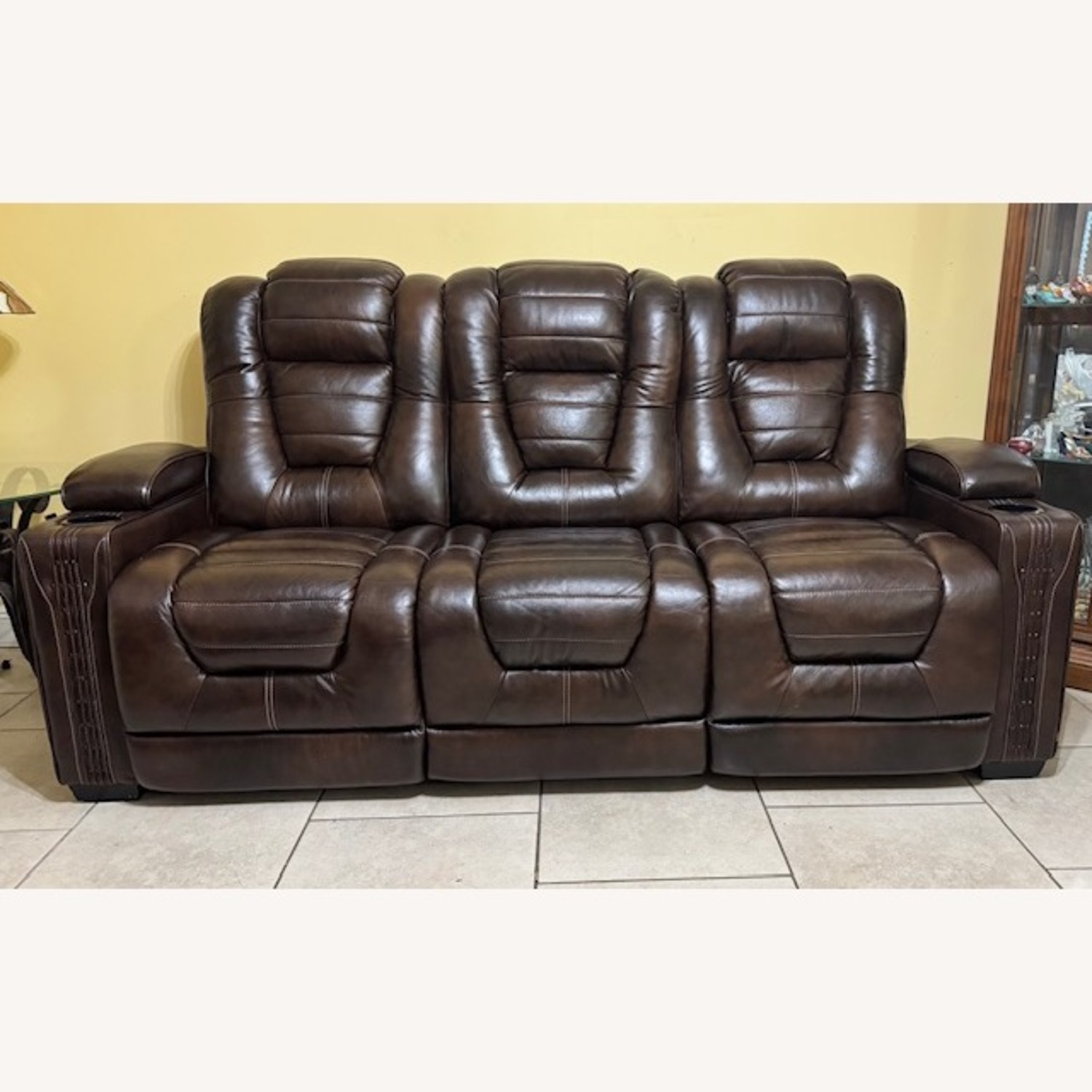 Renegade Brown Leather Dual Power Sofa - image-1