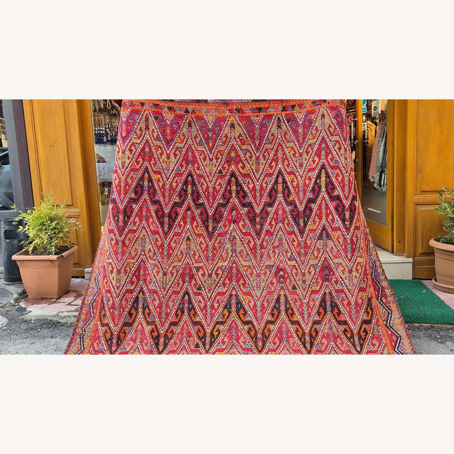 Midcentury Handwoven Rug In Pomegranate Skin - image-0