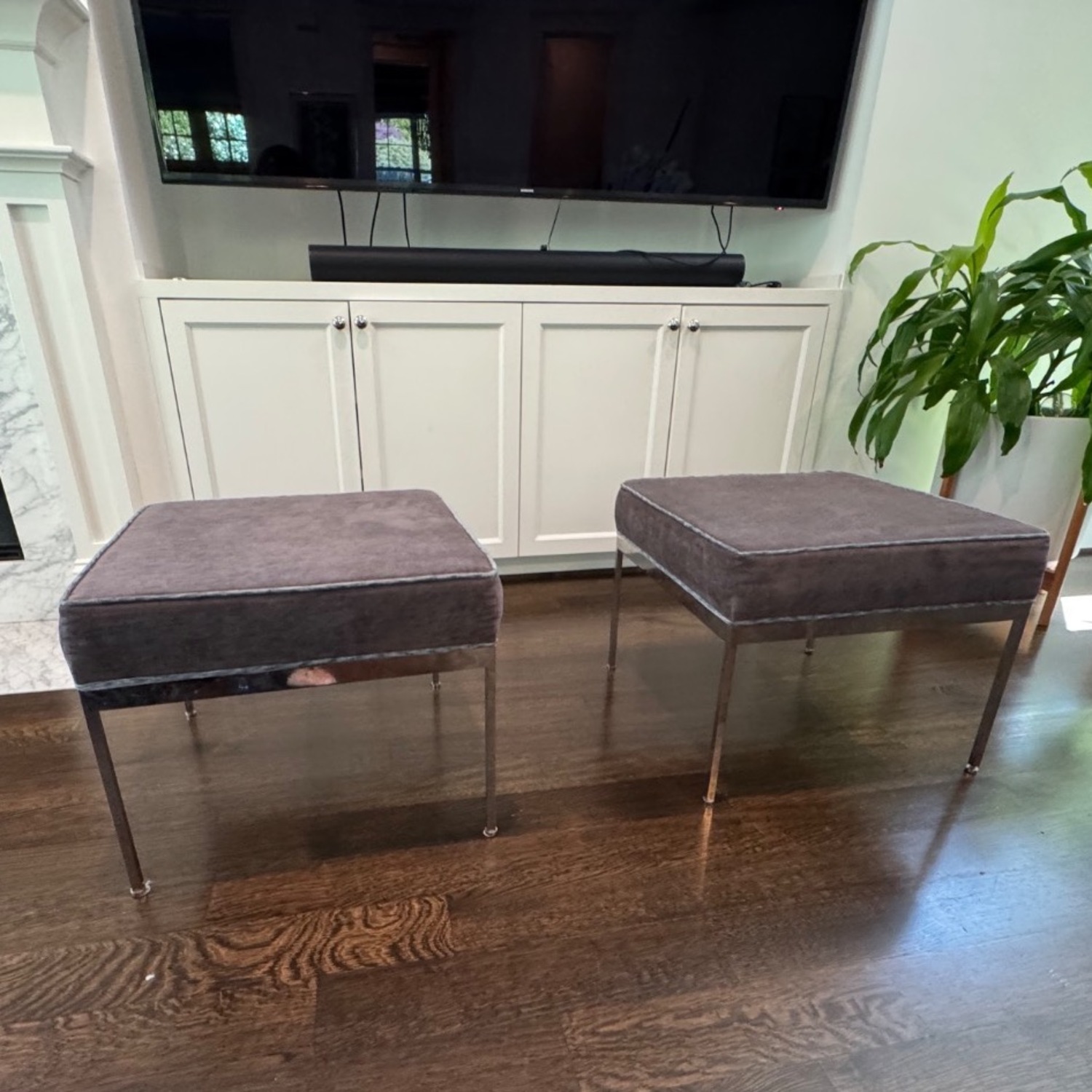 Two Purple Ottomans - image-1