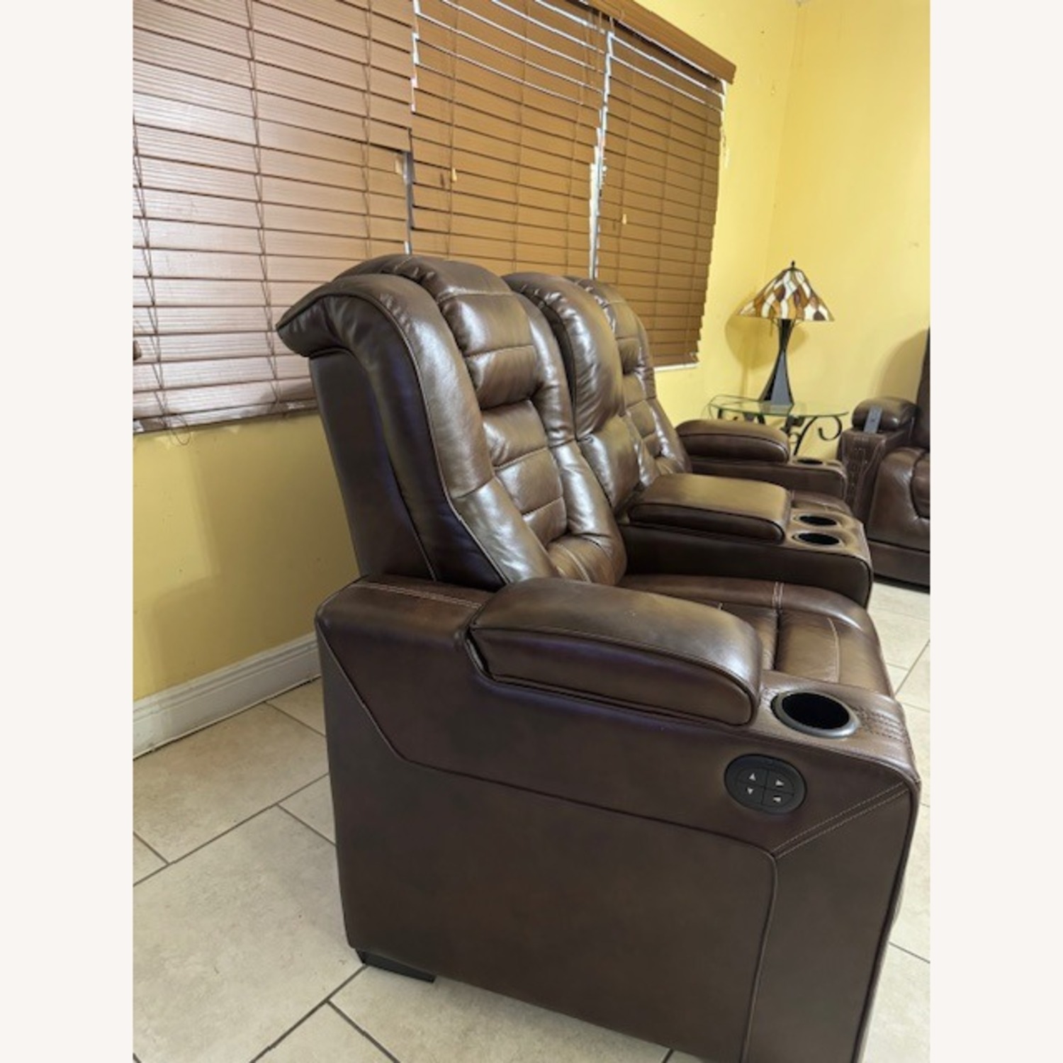 Brown Leather Dual-Power Recliner Loveseat - image-2