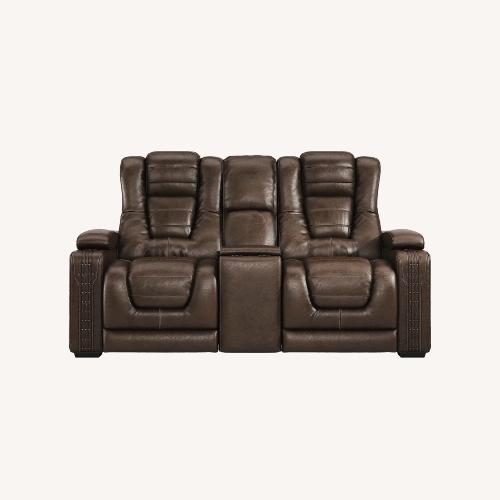 Used Brown Leather Dual-Power Recliner Loveseat for sale on AptDeco