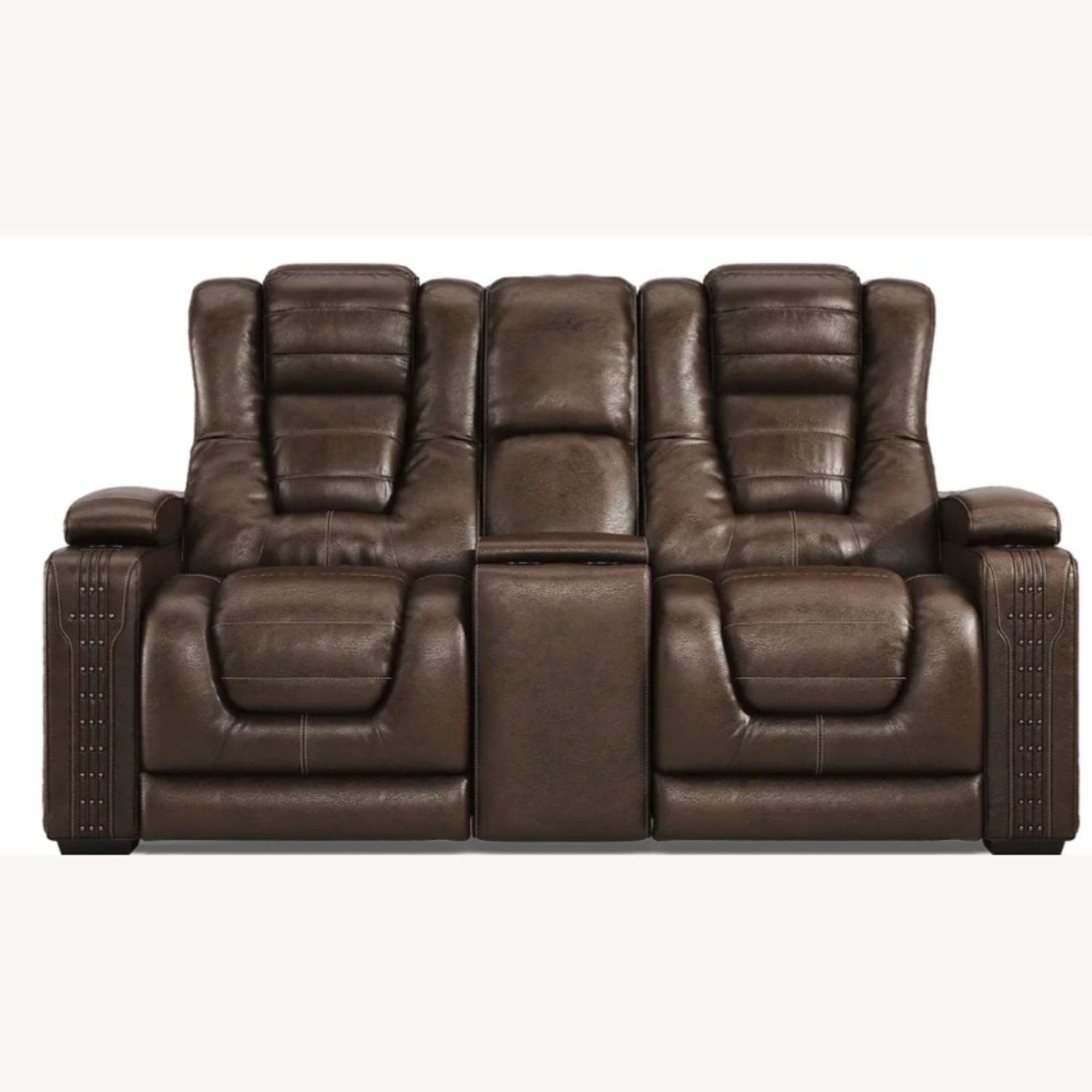 Brown Leather Dual-Power Recliner Loveseat - image-6
