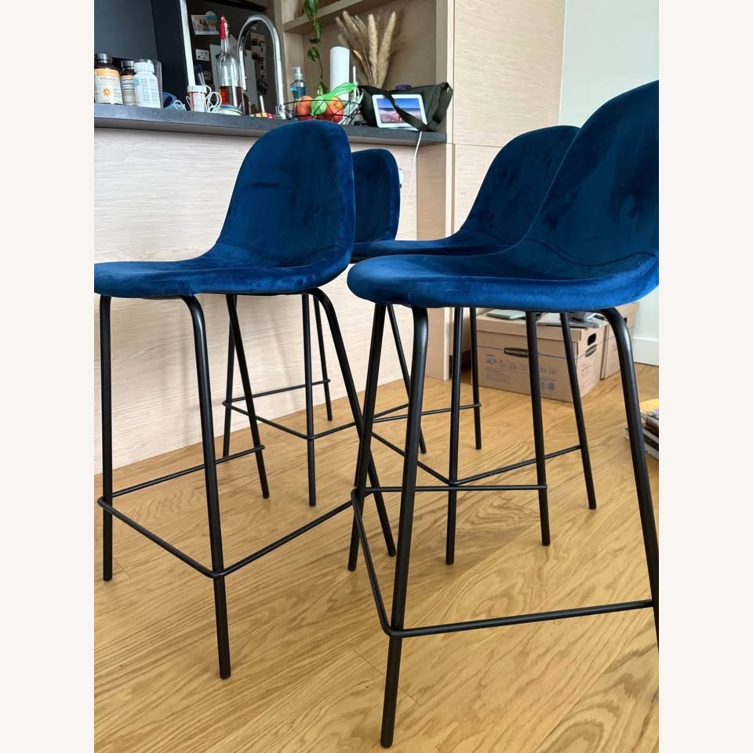  Velvet Blue - 4x Counter Stools - image-1