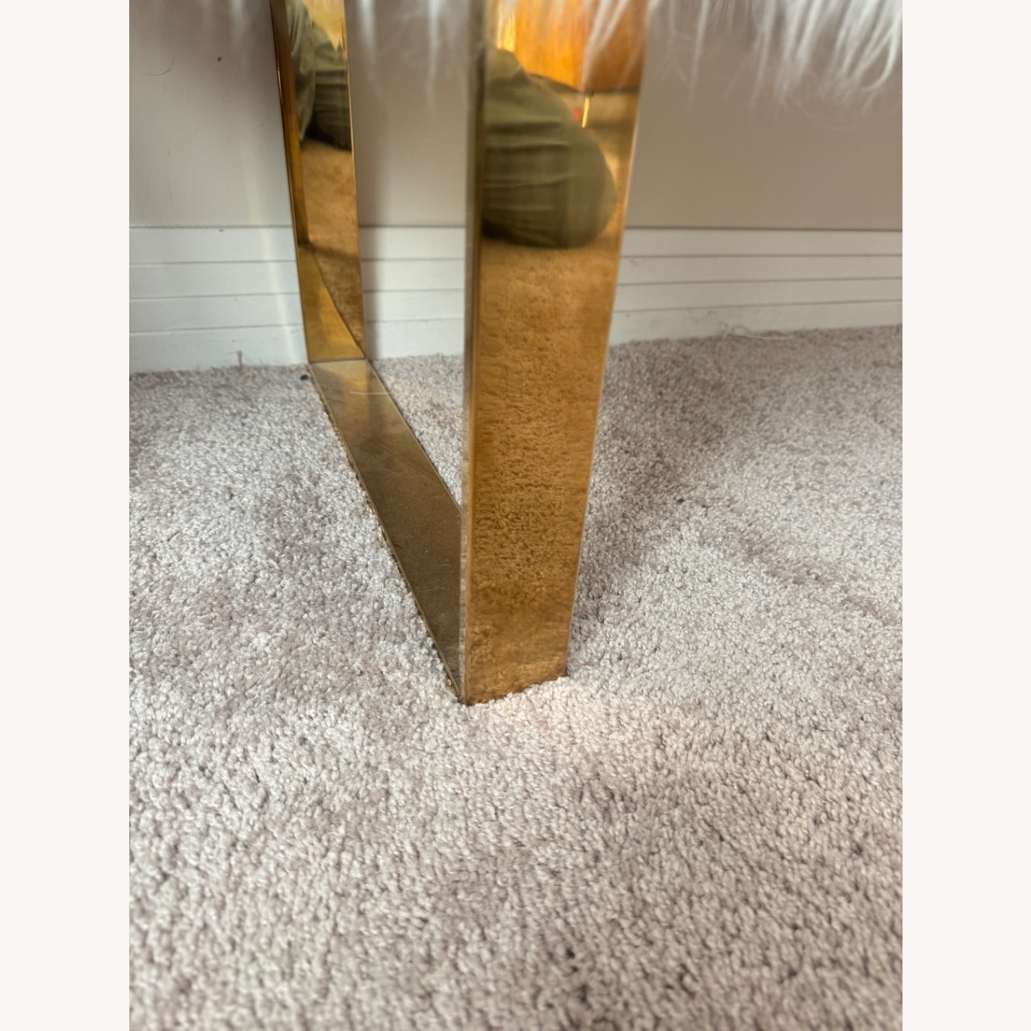Modern Glam Shaggy Bench With Gold Legs - image-4