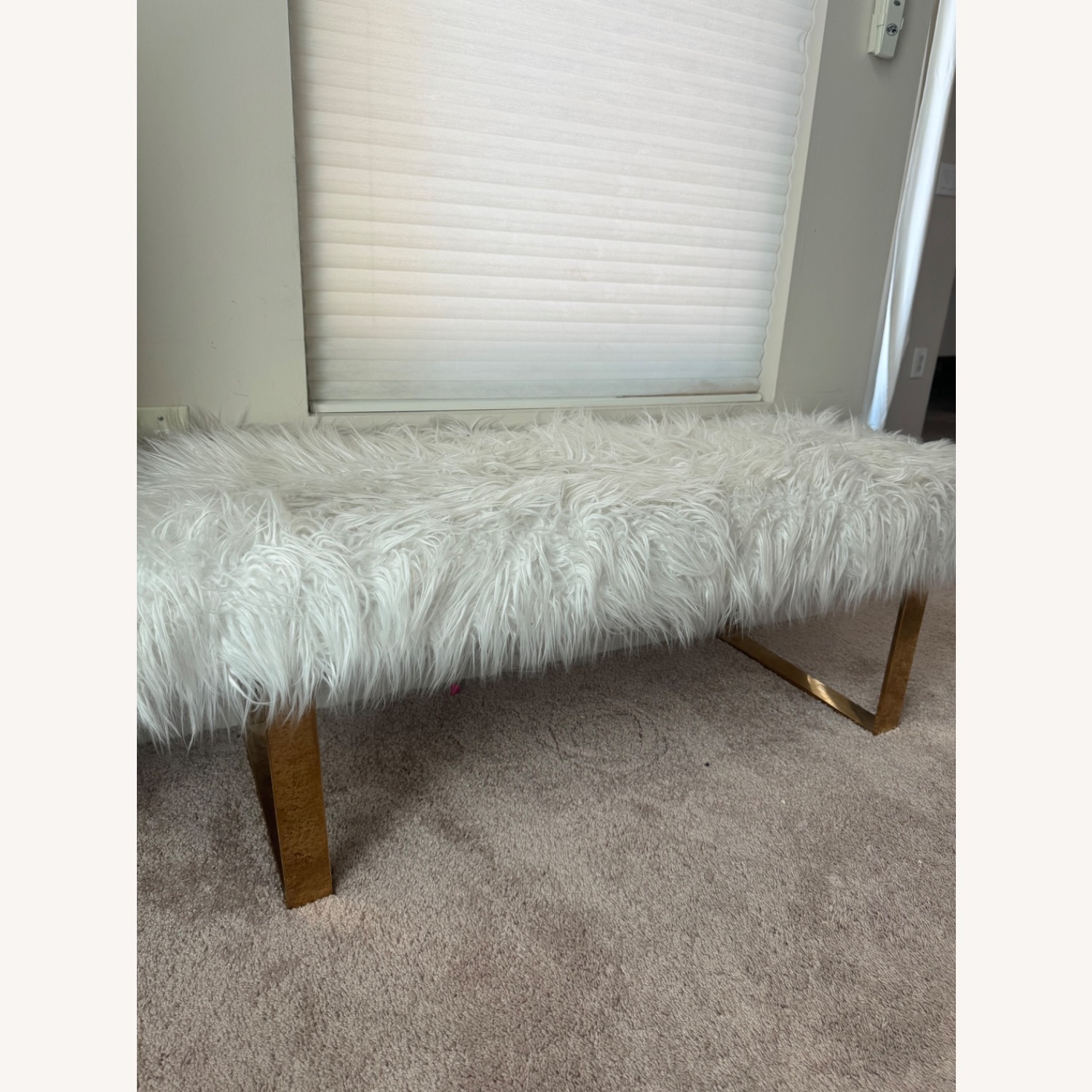 Modern Glam Shaggy Bench With Gold Legs - image-1