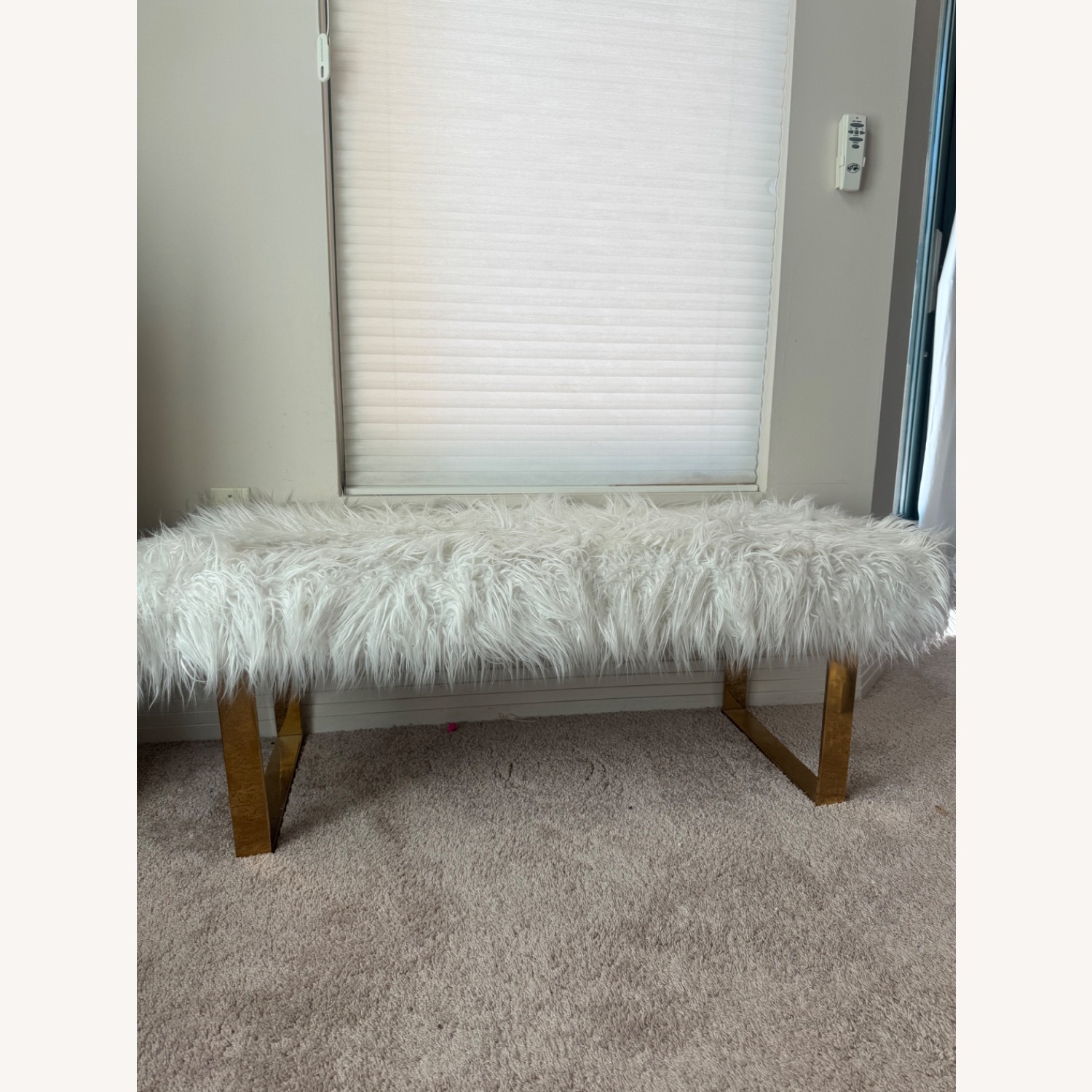 Modern Glam Shaggy Bench With Gold Legs - image-2