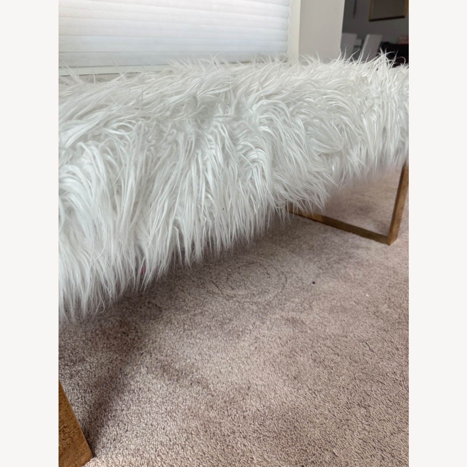 Modern Glam Shaggy Bench With Gold Legs - image-3