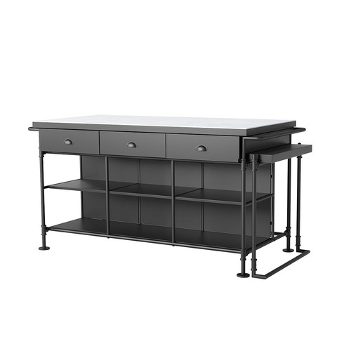 Used 60" Industrial Extendable Marble Kitchen Island for sale on AptDeco