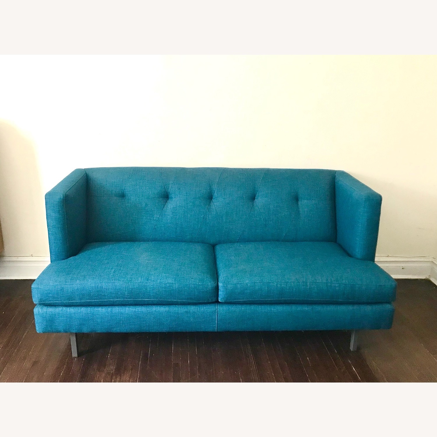 CB2 Blue Tufted 2-Seater Sofa - image-1
