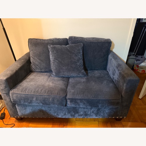 Used Dark Blue Cross Hatched Loveseat  for sale on AptDeco