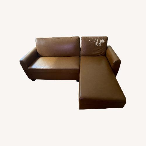 Used Wayfair Red Barrel Studio Camel Vegan Leather Sectional Sofa Bed w/ Storage for sale on AptDeco