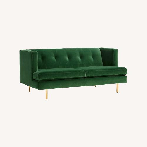 Used CB2 Avec Apartment Sofa in Emerald Green Velvet for sale on AptDeco
