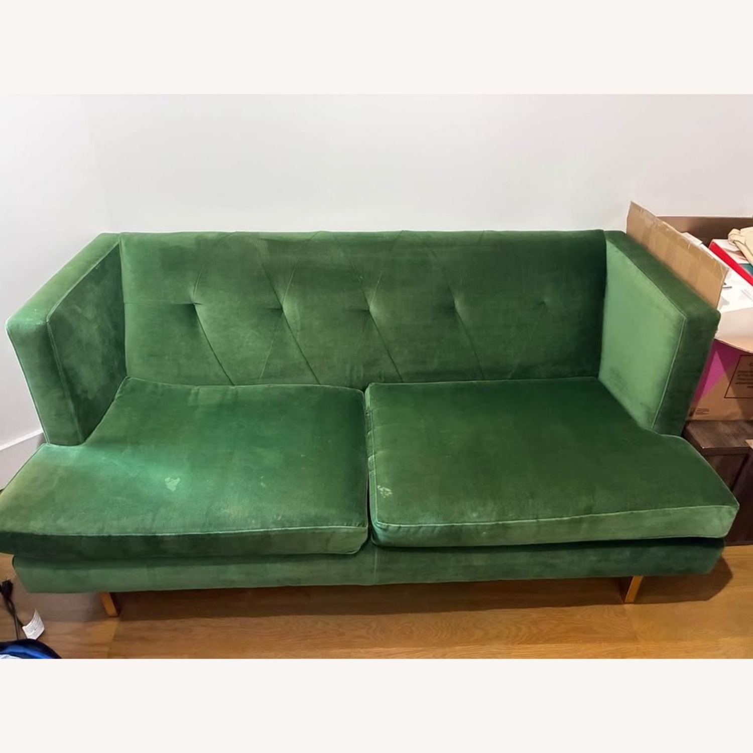 CB2 Avec Apartment Sofa in Emerald Green Velvet - image-1