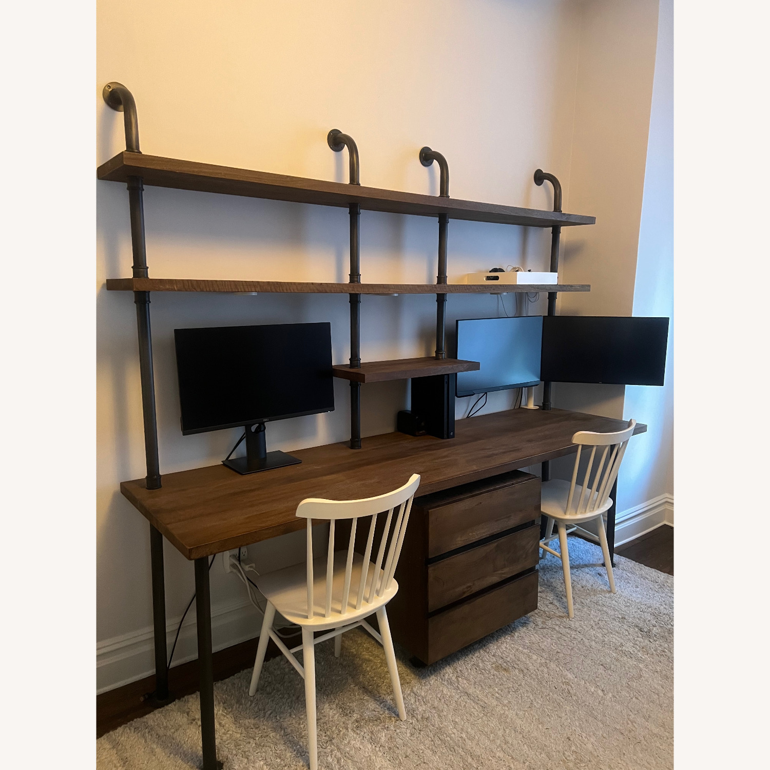 RH Teen Industrial Pipe Double Desk & Shelving with Drawers  - image-2