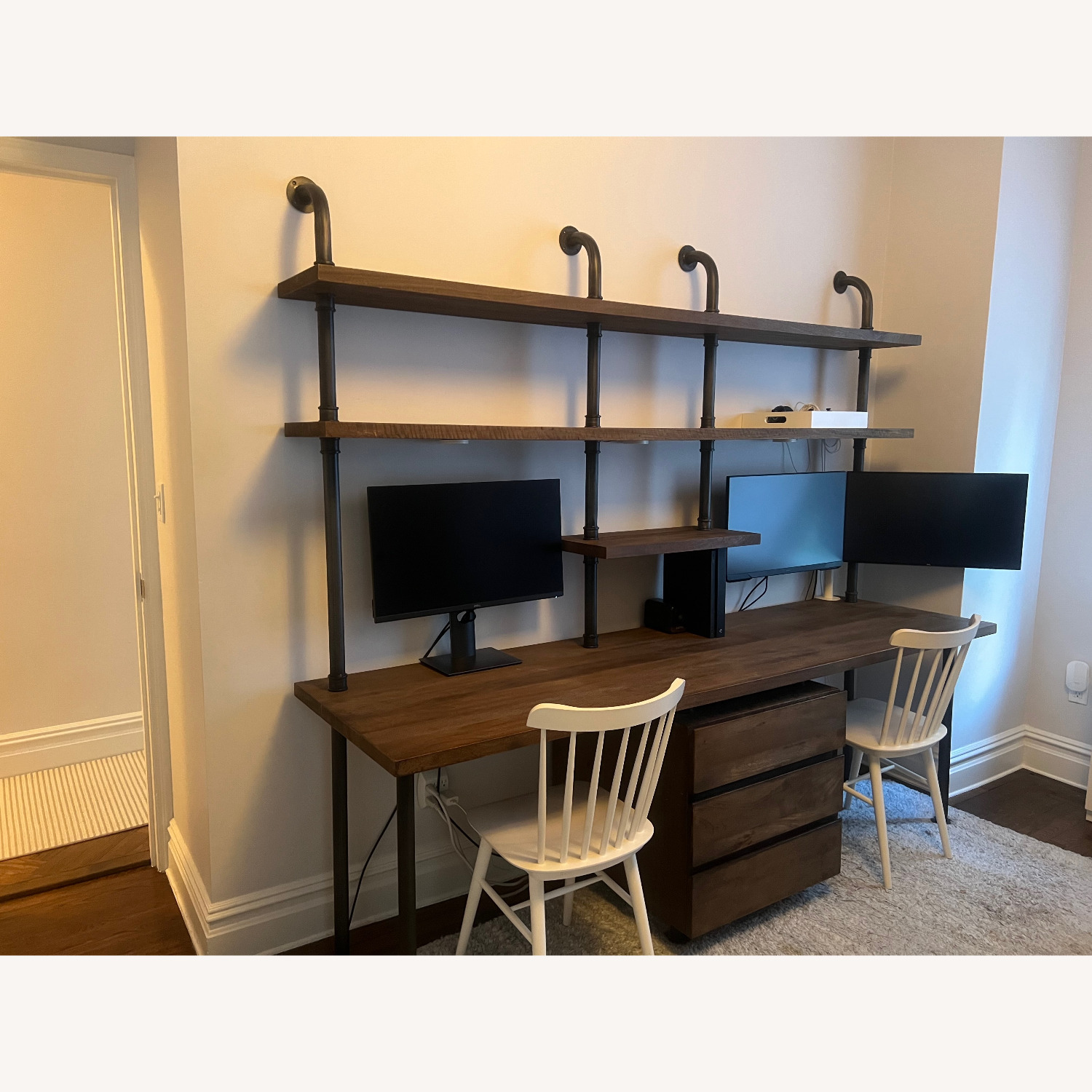 RH Teen Industrial Pipe Double Desk & Shelving with Drawers  - image-1