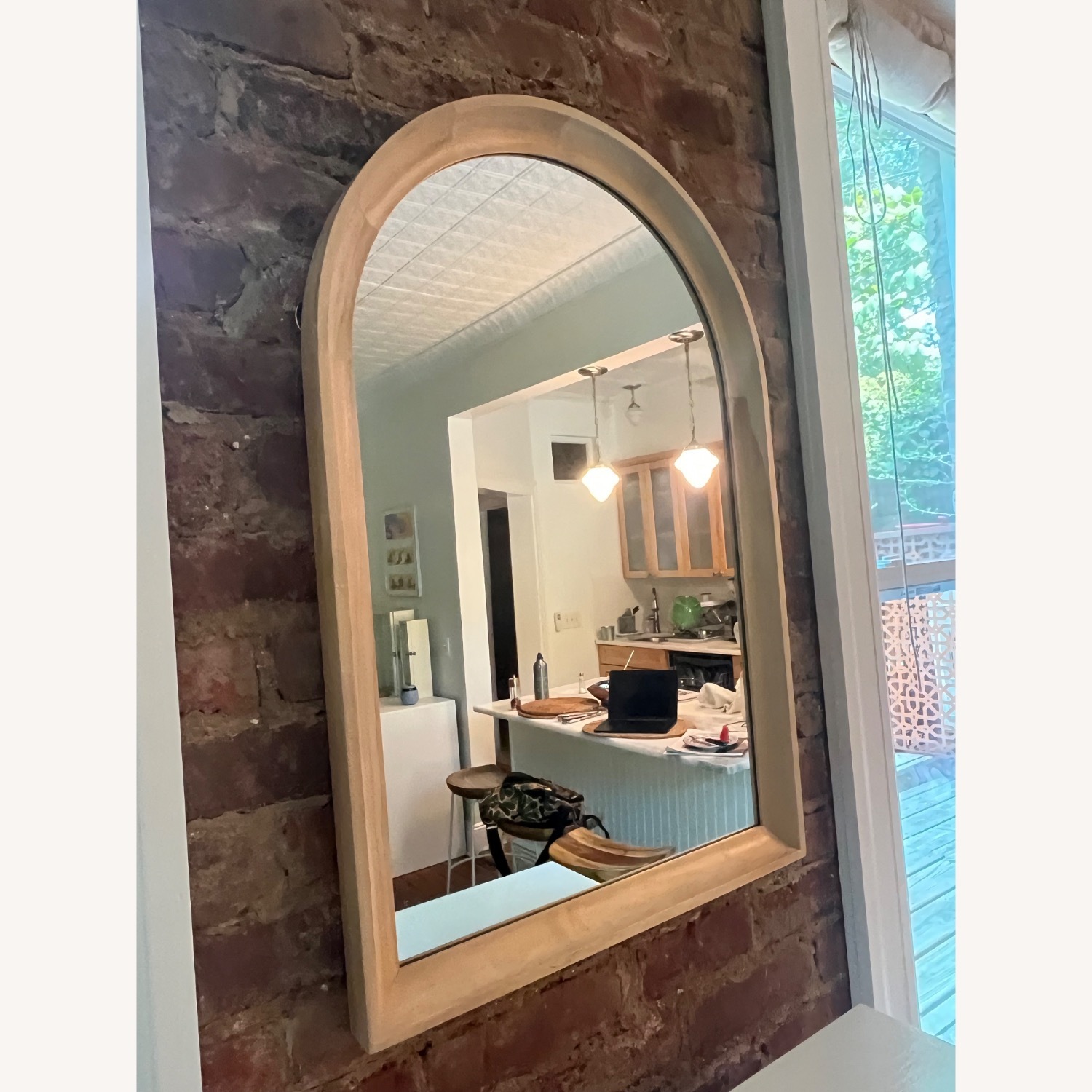 Ached wall mirror with natural wood frame - image-3