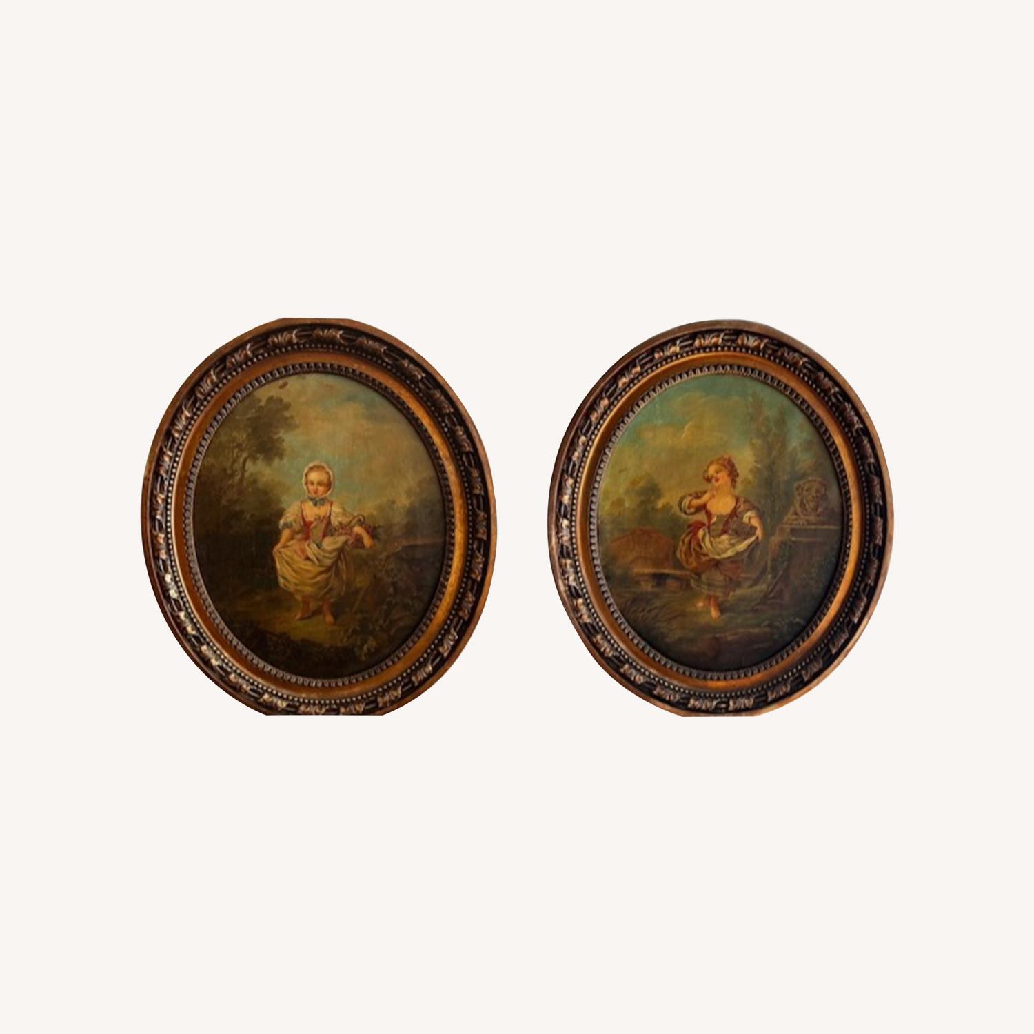 Pair of Original Antique Oil on Canvas Painting - image-0