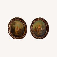 Pair of Original Antique Oil on Canvas Painting