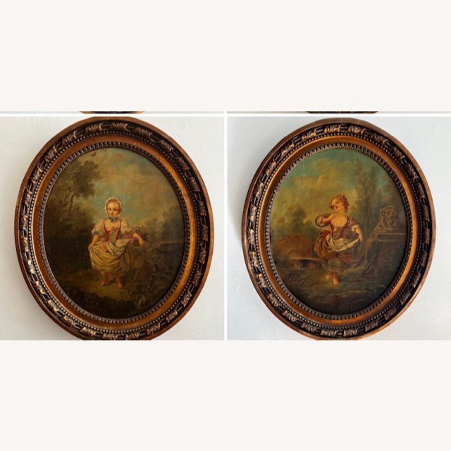 Pair of Original Antique Oil on Canvas Painting - image-1