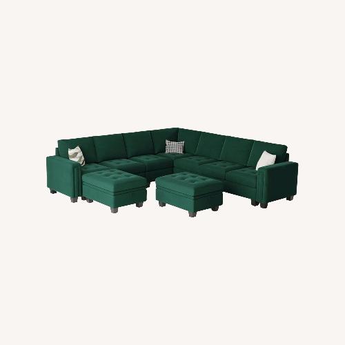 Used Large Green Velvet Sectional Sofa for sale on AptDeco