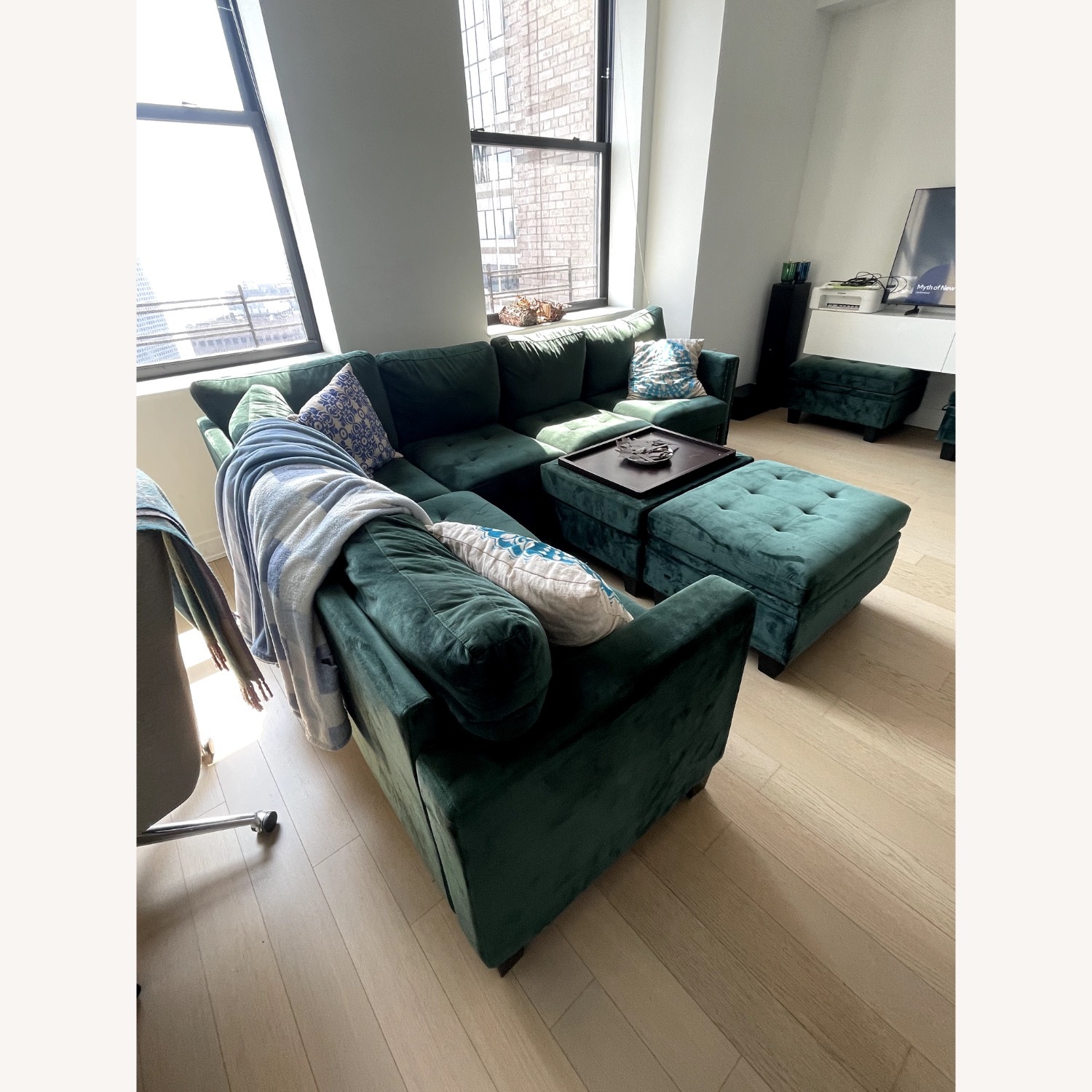 Large Green Velvet Sectional Sofa - image-3