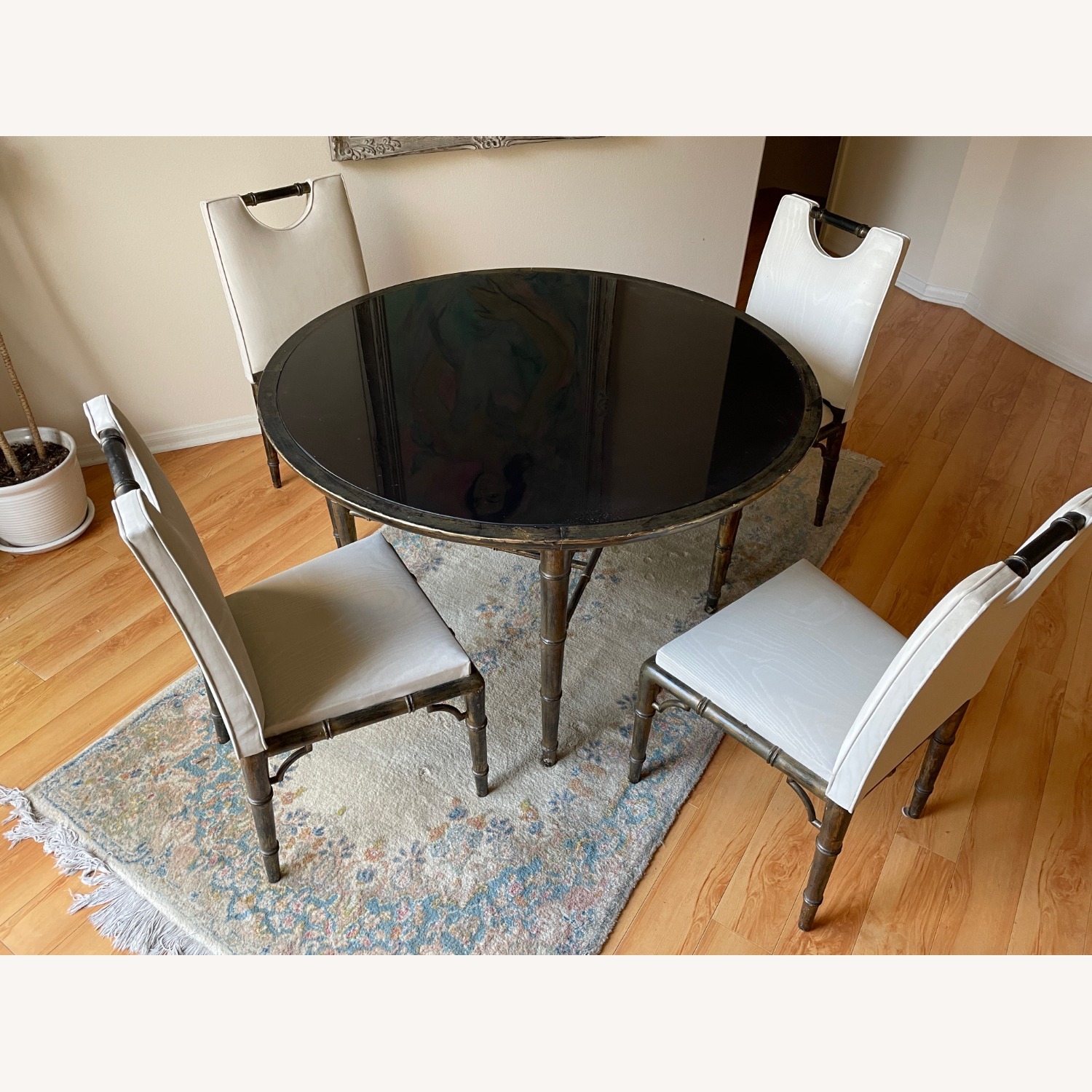 Arturo Pani 1960's Black Glass 4 Chair Table Set - image-4