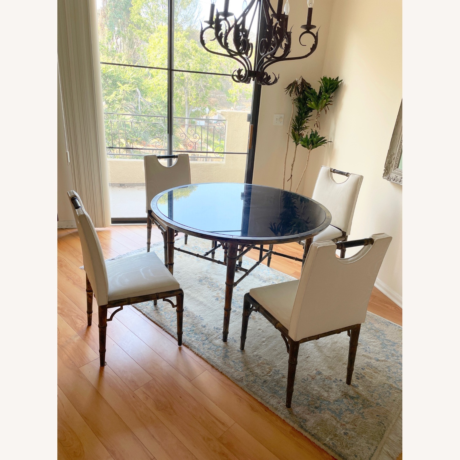 Arturo Pani 1960's Black Glass 4 Chair Table Set - image-1